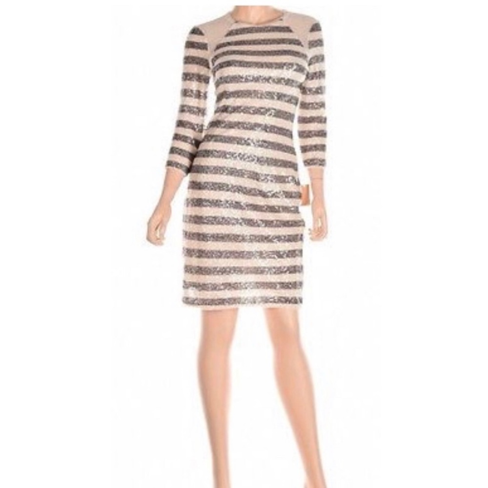 Rachel Roy sequin illusion long sleeve dress